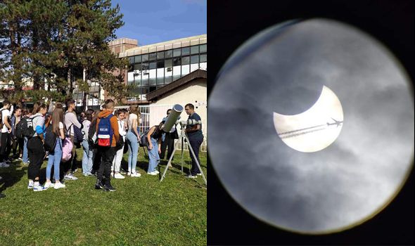 Kragujevčani teleskopima posmatrali POMRAČENJE SUNCA iz dvorišta PMF-a (FOTO)
